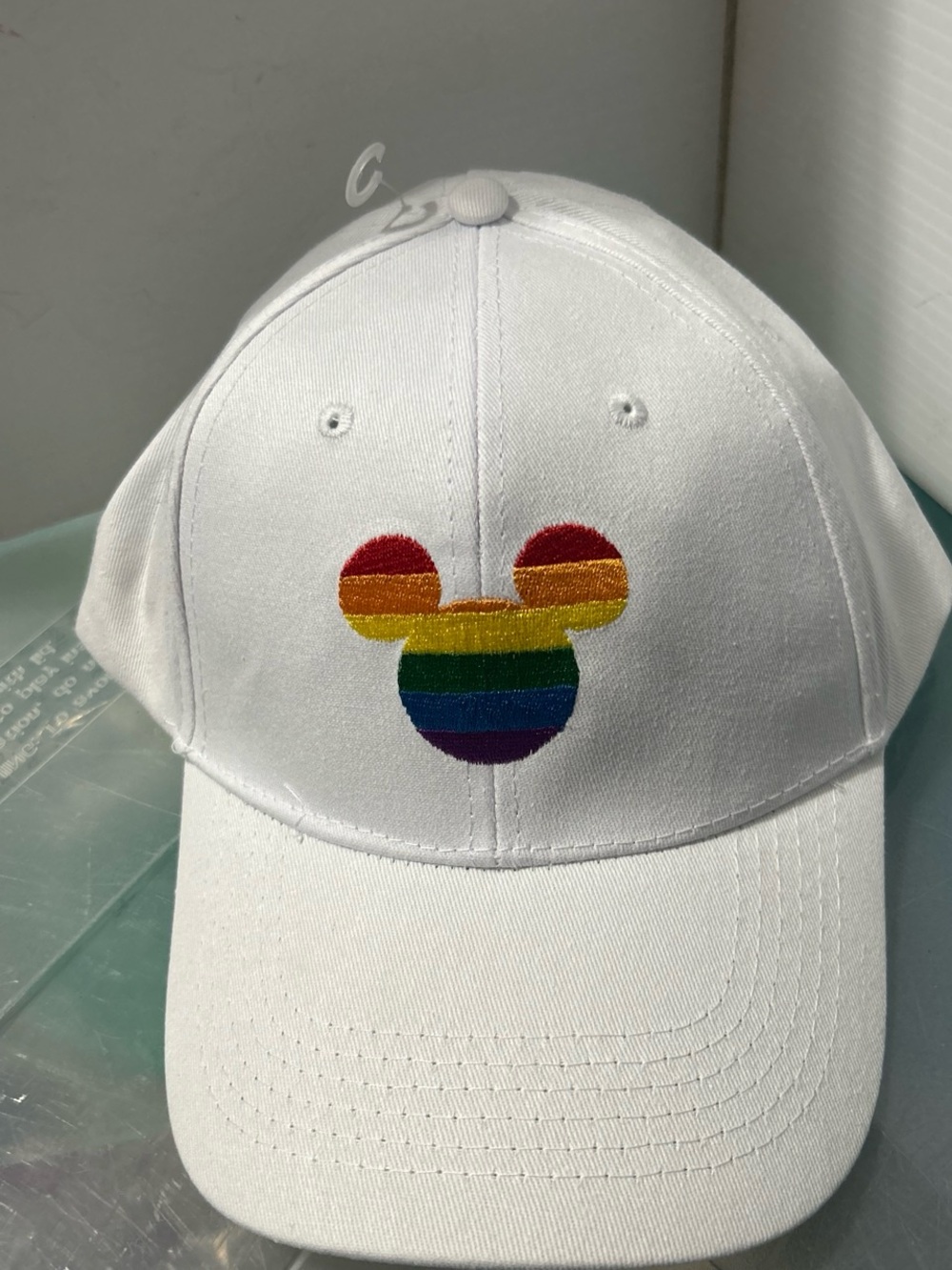 Disney White Cap with Rainbow Mickey Patch